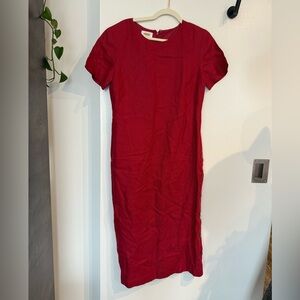 Talbot’s Size 12 Red Linen A Line Dress Side Buttons Detail